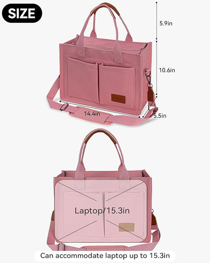 VOFANK Chic Zippered Canvas Multipocket Work Tote - Pink