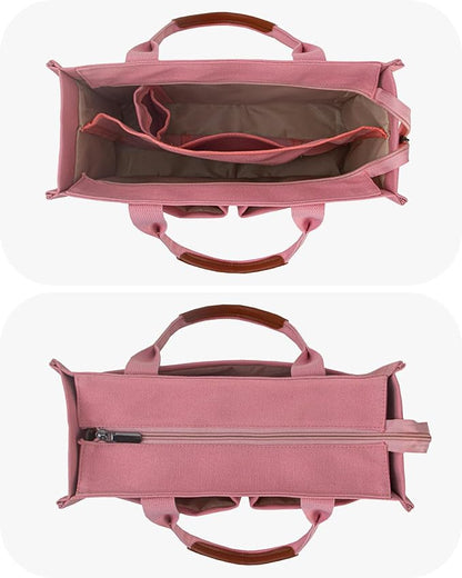 VOFANK Chic Zippered Canvas Multipocket Work Tote - Pink