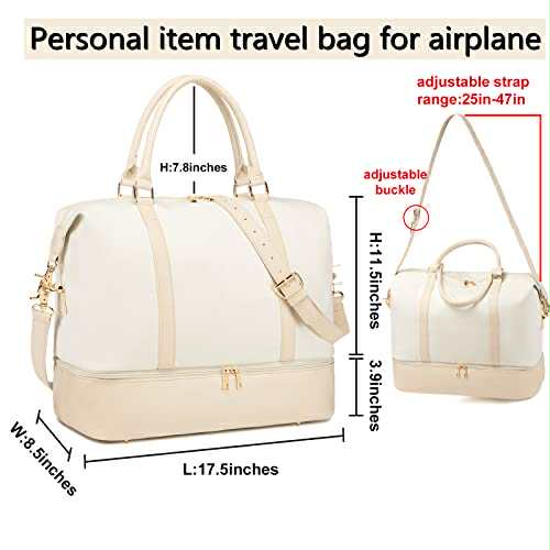 Chic Women's Weekender with Shoe Pocket - White & Cream