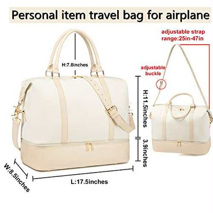 Chic Women's Weekender with Shoe Pocket - White & Cream