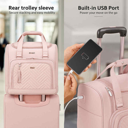 COOLIFE Stylish Softside Carry-On with USB Port and Matching Travel Tote - Pink