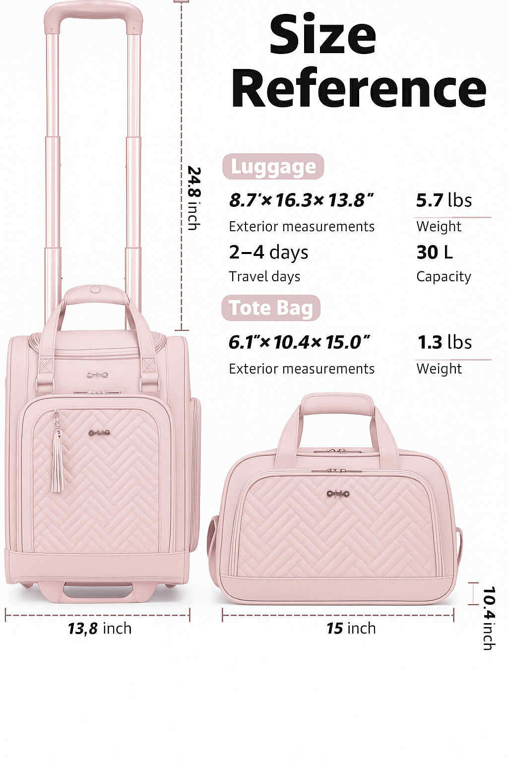 COOLIFE Stylish Softside Carry-On with USB Port and Matching Travel Tote - Pink