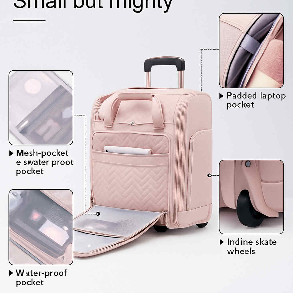 COOLIFE Stylish Softside Carry-On with USB Port and Matching Travel Tote - Pink