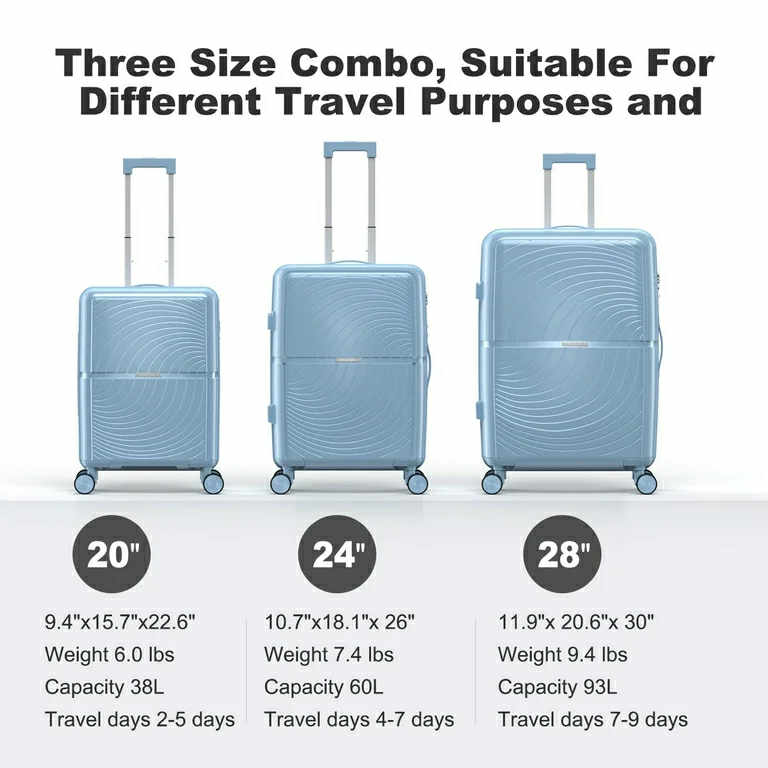 NAZHURA Lightweight Luggage Set 3-Piece with TSA Lock - Blue