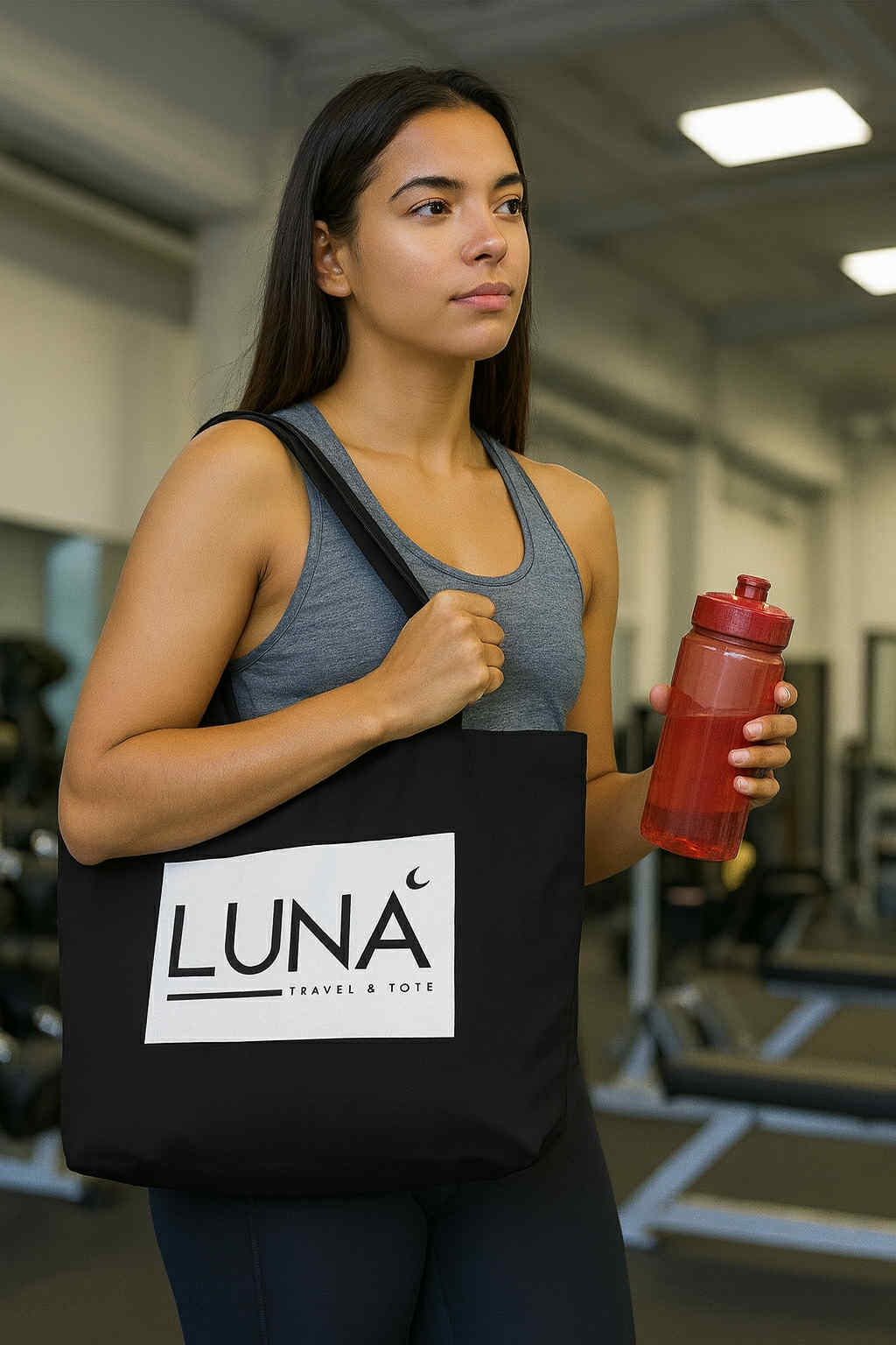 Large Eco Tote with Sleek Black/White Luna Travel & Tote Logo