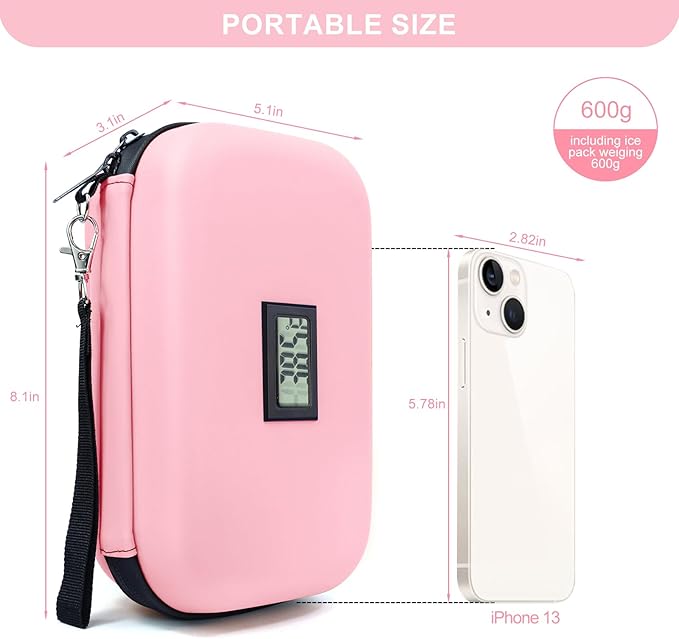 WULUMU Chic Pink Insulin Travel Cooler with Digital Display - TSA Approved