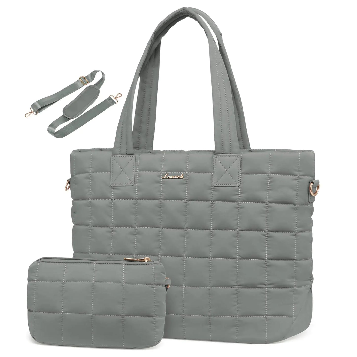 LOVEVOOK Chic Quilt Padded Tote with Laptop Compartment