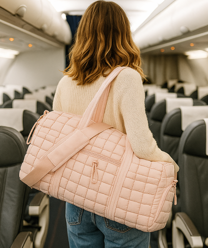 CLUCI Lux Quilted Weekender Bag with Shoe Compartment - Pink
