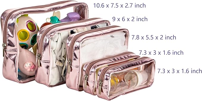 Luxe Rose Gold 5-Piece Clear Pouch Set – TSA Approved