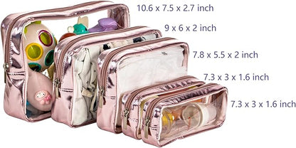 Luxe Rose Gold 5-Piece Clear Pouch Set – TSA Approved