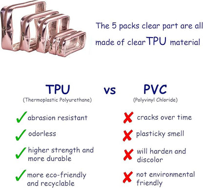 Luxe Rose Gold 5-Piece Clear Pouch Set – TSA Approved