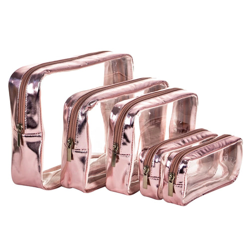 Luxe Rose Gold 5-Piece Clear Pouch Set – TSA Approved